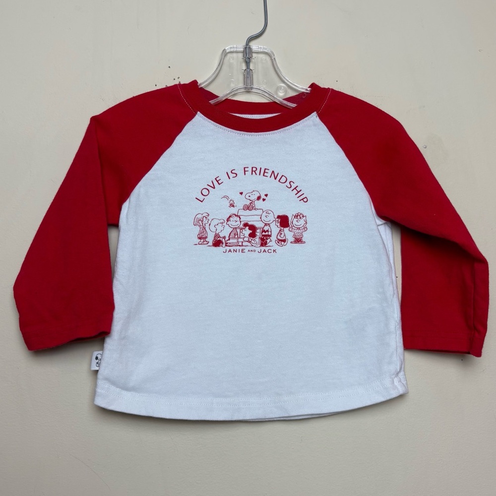 JANIE & JACK SNOOPY Love Is friendship White Red Raglan‎ Peanuts Valentine’s Day